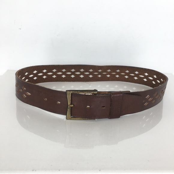 Brown Leather Diamond Perforated Belt Women’s Size 30 main image 7